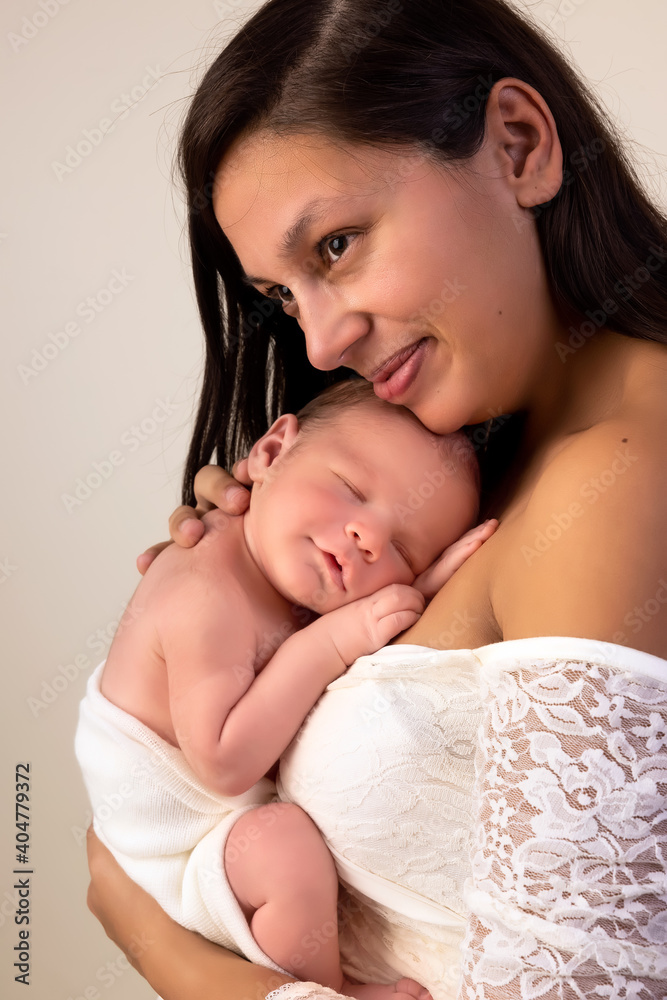 Tender mother with newborn baby Tender mother with newborn baby