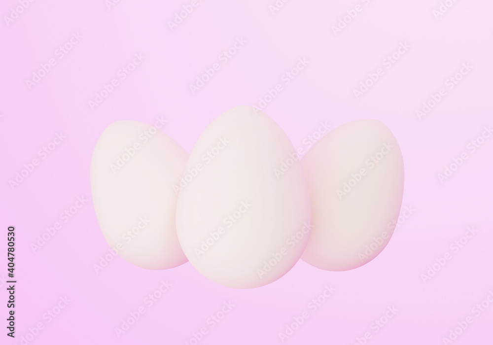Three White Easter Eggs on light pink background, eastertime, 3d illustration Three White Easter Eggs on light pink background, eastertime, 3d illustration
