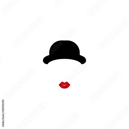 Beautiful stylish lady icon. silhouette of woman's head with red lips and black hat.