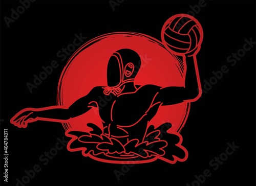 Water polo players action cartoon graphic vector