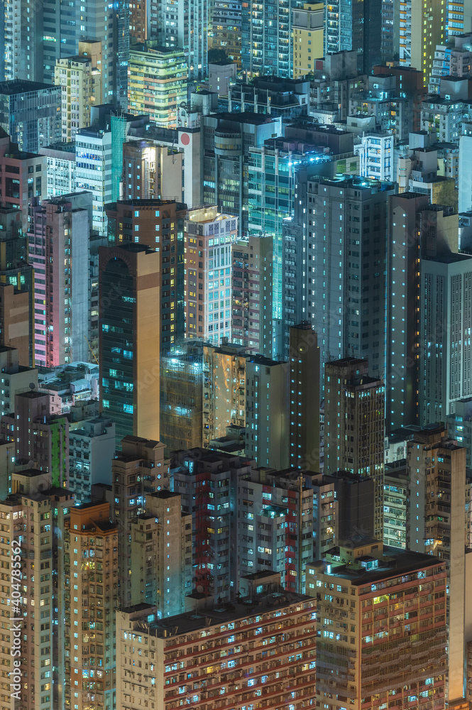 Night scene of aerial view of Hong Kong City