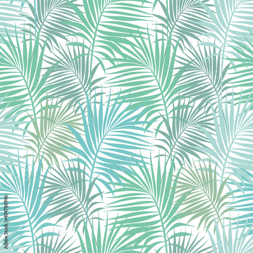 Seamless pattern with Palm Branches of green and aquamarine colors.