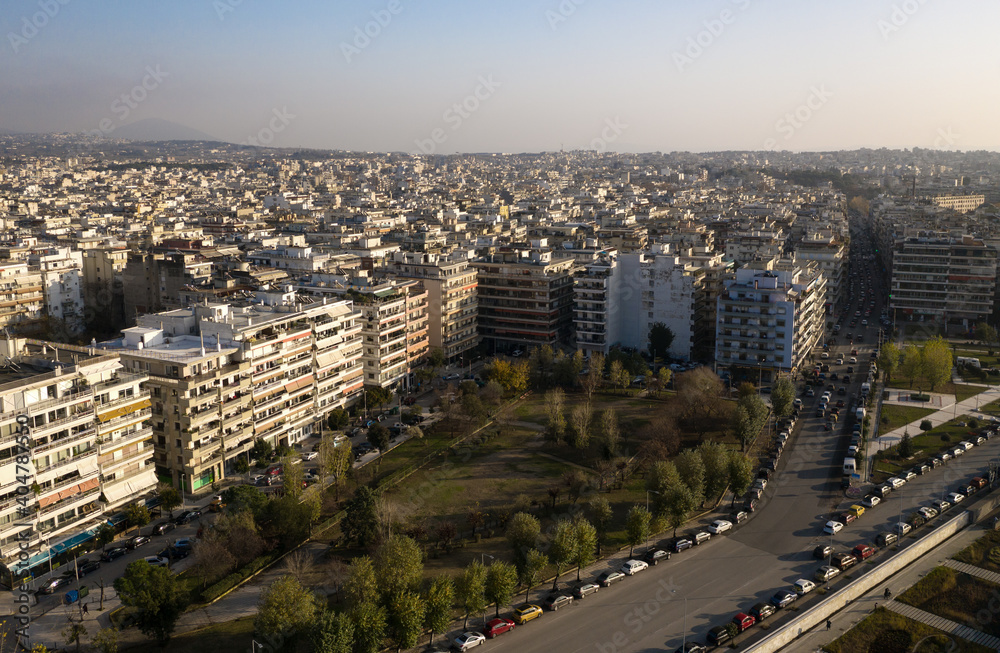 Aerial panoramic view of Thessaloniki city