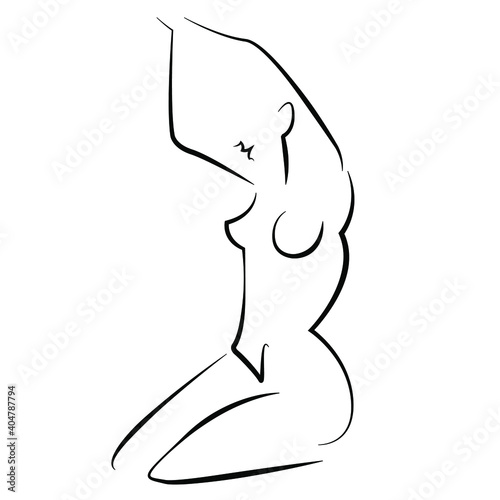 vector linear elegant illustration of a nude female figure with black dynamic lines on a white background. can be used in social advertising, to advertise goods for women, intimate goods for women.