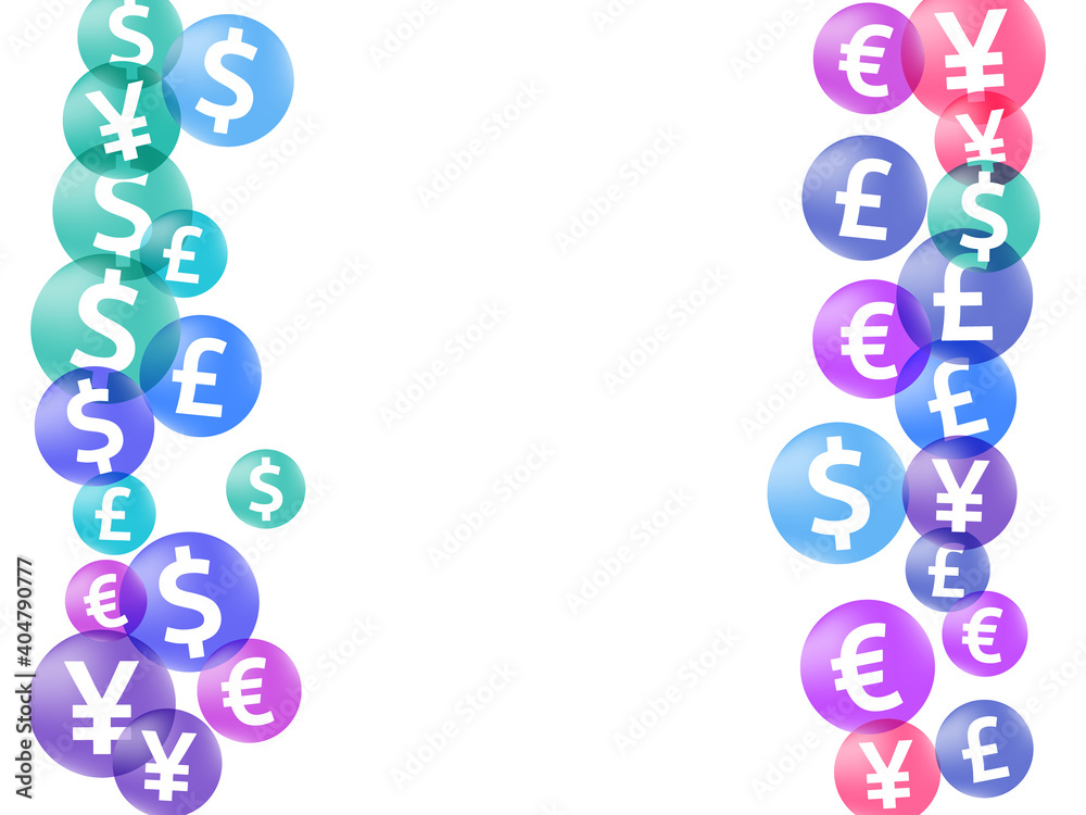 Euro dollar pound yen circle signs scatter money vector illustration. Trading backdrop. Currency Euro dollar pound yen circle signs scatter money vector illustration. Trading backdrop. Currency