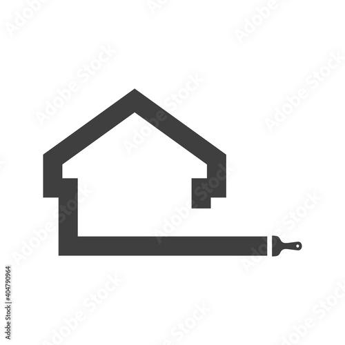 Logotipo pincel con pincelada con forma de casa en color gris