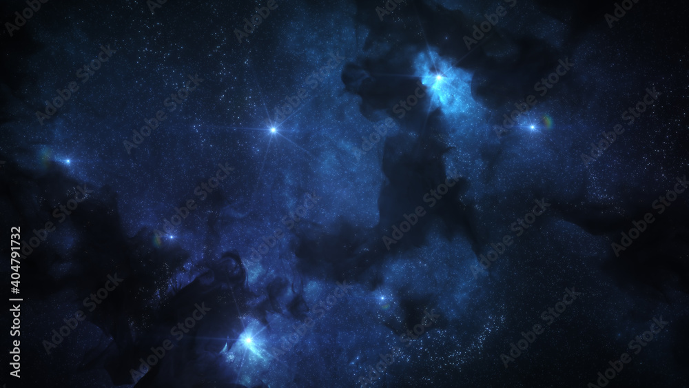 Blue Outer Space Background with Nebula Clouds and Stars. Galaxy Astronomy image showing a dramatic view of the Universe. 3D render Blue Outer Space Background with Nebula Clouds and Stars. Galaxy Astronomy image showing a dramatic view of the Universe. 3D render
