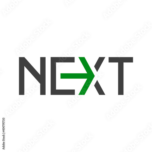 Logotipo tipografía Next con letra x con forma de flecha en gris y verde