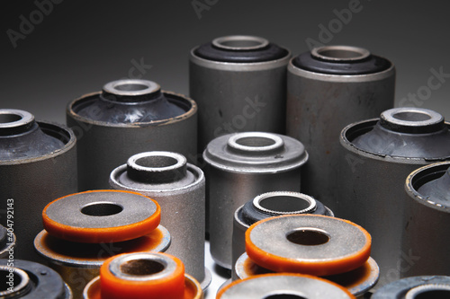 A complete set of suspension bushings for an SUV car. Car chassis spare parts.