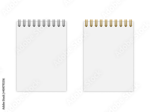 Vector set of notebook mockup (format: A6), with gold and silwer spiral. EPS 10
