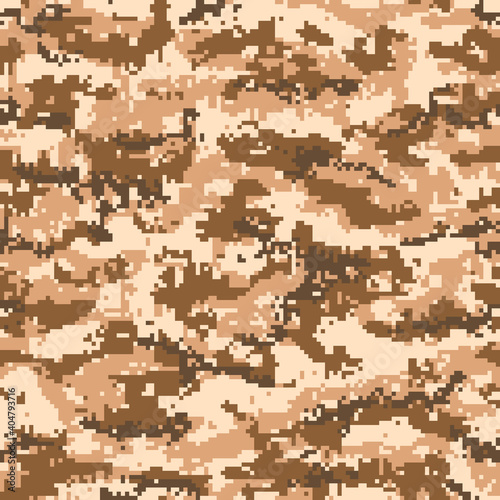 Digital military camouflage seamless pattern, beige brown color. Vector