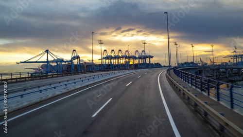 harbor road into sunset