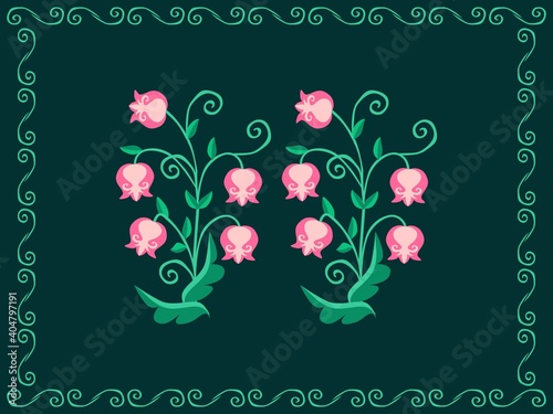 Delicate lilies of the valley on a green background.  Floral kawaii patttern....