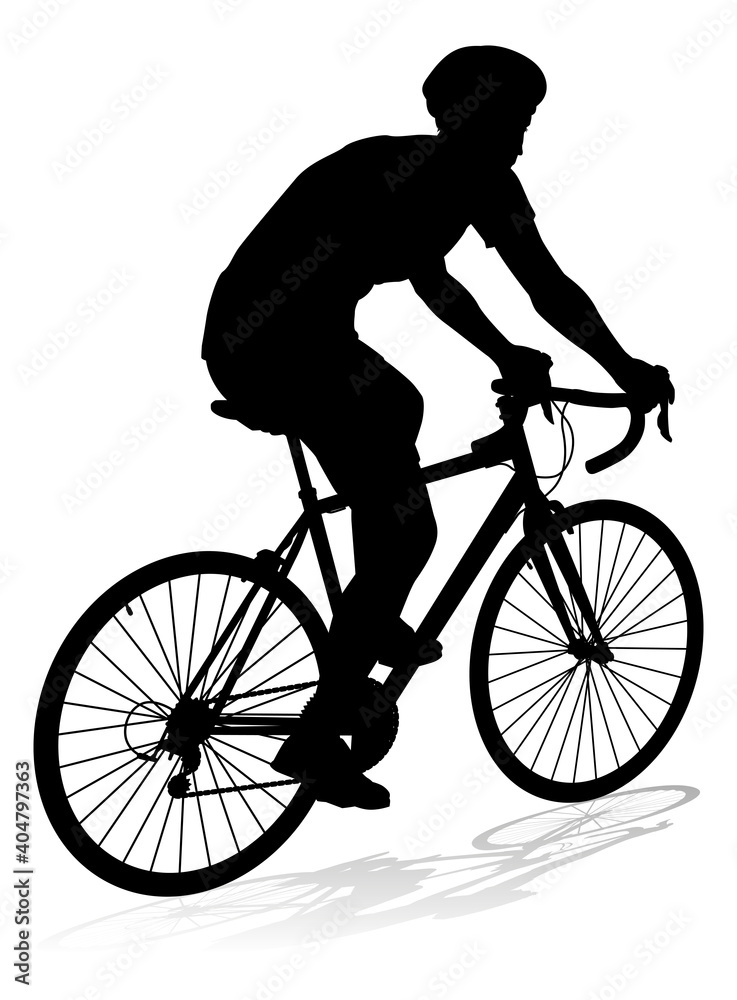 Bicyclist riding their bike and wearing a safety helmet in silhouette Bicyclist riding their bike and wearing a safety helmet in silhouette