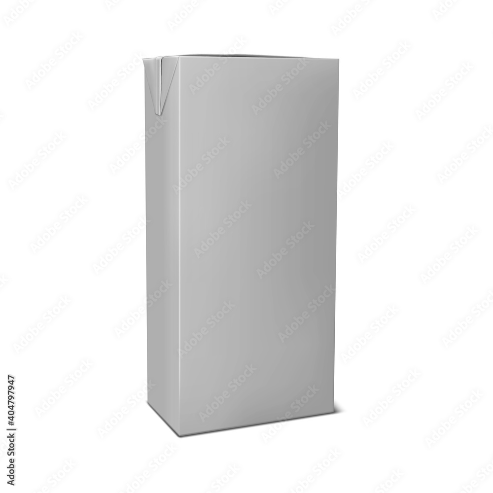 Blank brick shaped aseptic carton package for liquid foods, realistic vector mock-up. Paperboard box, mockup. Milk, juice or other product packaging, template Blank brick shaped aseptic carton package for liquid foods, realistic vector mock-up. Paperboard box, mockup. Milk, juice or other product packaging, template