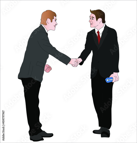 Two businessmen shake hands with each other. Business handshake. Make a deal.