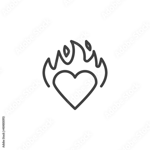 Burning Heart line icon. linear style sign for mobile concept and web design. Hot love, heart flame outline vector icon. Symbol, logo illustration. Vector graphics