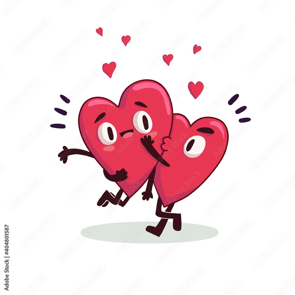 Valentine's day concept drawing; cartoon funny heart figures.