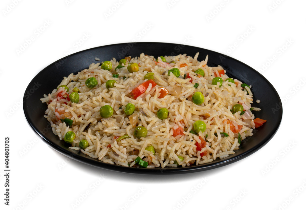 Indian Cuisine Basmati Rice Pilaf, Pulao With Peas or Matar Rice and Vegetables