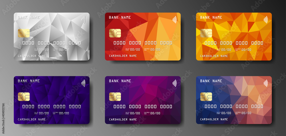 Set of realistic credit card on gray background. Money, payment symbol. Vector illustration Set of realistic credit card on gray background. Money, payment symbol. Vector illustration