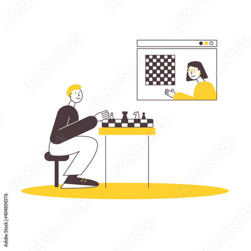 Vector flat illustration of online chess lesson.