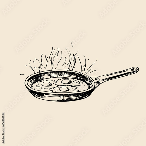 Vector hand sketch of fried eggs. Retro illustration.