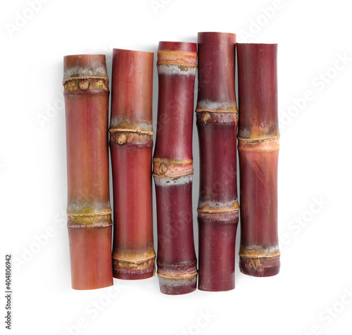 Sugar cane isolated on white background, top view.