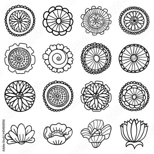 Set of Abstract Floral shape, hand drawn vector illustration