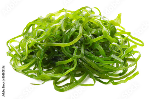 gracilaria ogonori seaweed salad isolated on white background, traditional Japanese food photo