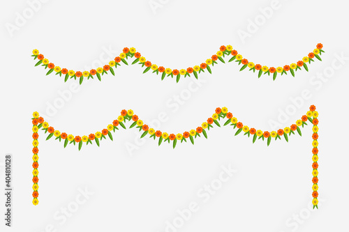 illustration of set of Flower and mango leaves garland decoration toran for indian festivals and functions vector.  