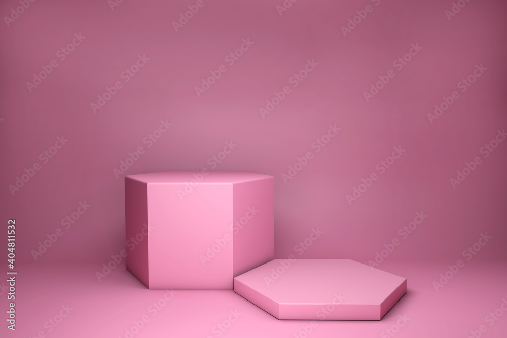 3D render of pink abstract geometric figures isolated on bright pastel background. Blank minimal design concept. Stage for awards ceremony on website in modern pink shape 3D render of pink abstract geometric figures isolated on bright pastel background. Blank minimal design concept. Stage for awards ceremony on website in modern pink shape