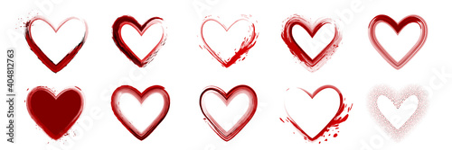 Set of watercolor red heart shape isolated on white background