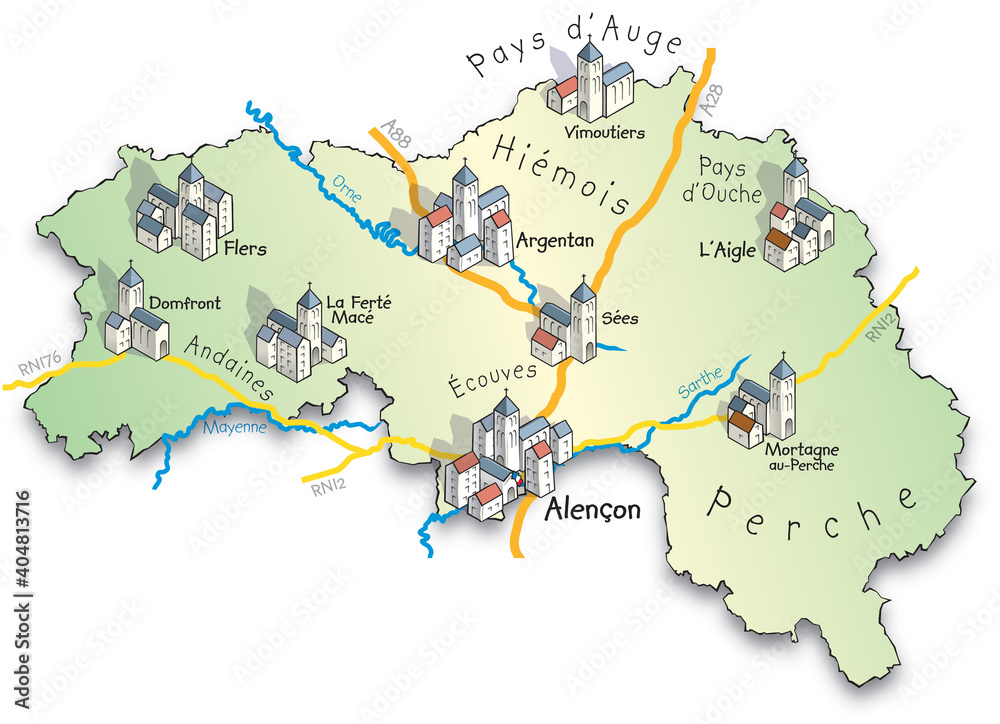 61 Carte du département de l'Orne Stock Vector Adobe Stock