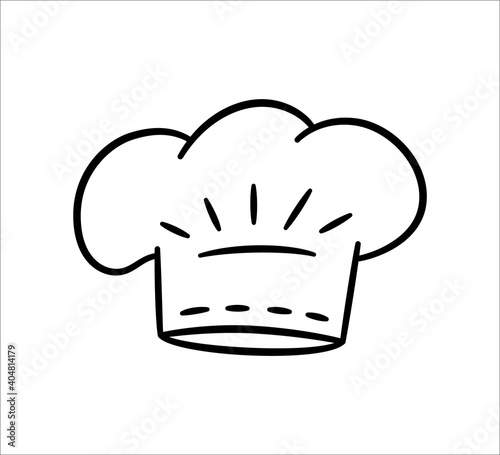 Uniform caps for kitchen staff in doodle style. Classic chef toque and baker hat. Vector hand drawn illustration on white background
