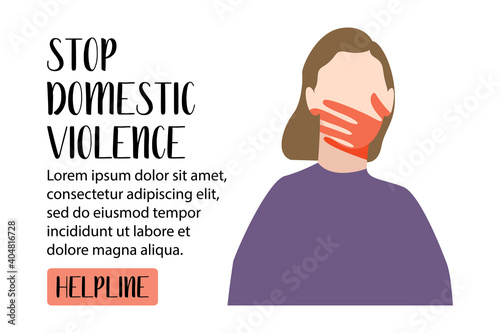 Victim of domestic violence and abuse. Woman with a handprint on her face. Femicide, feminicide concept. Stop domestic violence. Flat vector illustration