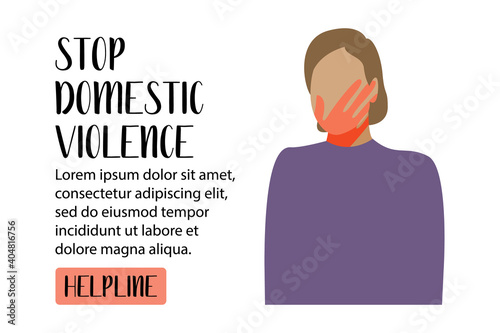 Victim of domestic violence and abuse. Woman with a handprint on her face. Femicide, feminicide concept. Stop domestic violence. Flat vector illustration