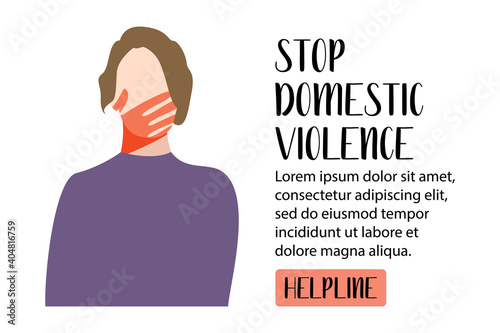 Victim of domestic violence and abuse. Woman with a handprint on her face. Femicide, feminicide concept. Stop domestic violence. Flat vector illustration