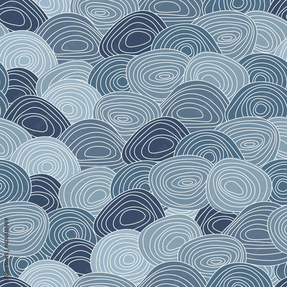 Simple Seamless Pattern with White Circles Texture on Blue Background. Trendy Modern Wallpaper for Textile Design, Packaging, Posters. Bohemian Pattern. Boho Textile Design. Vector EPS 10.