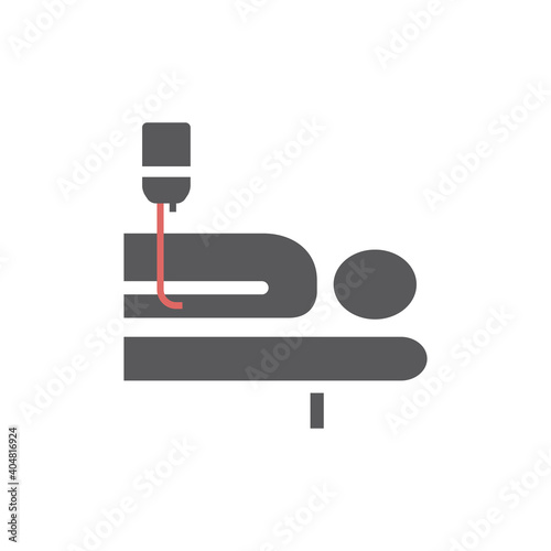 Hospital bed. Man in a coma. Vector sign for web graphic. photo