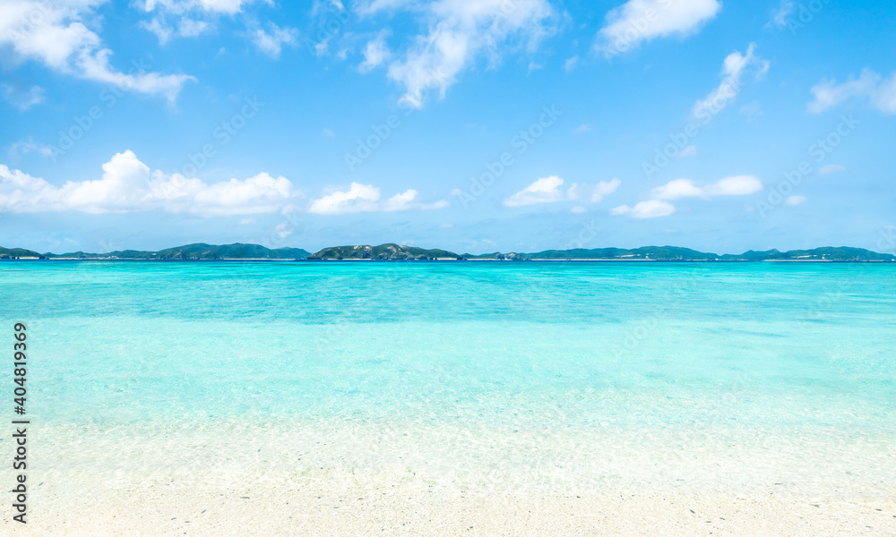 Beautiful beach with turquoise water and white sand, Okinawa, Japan