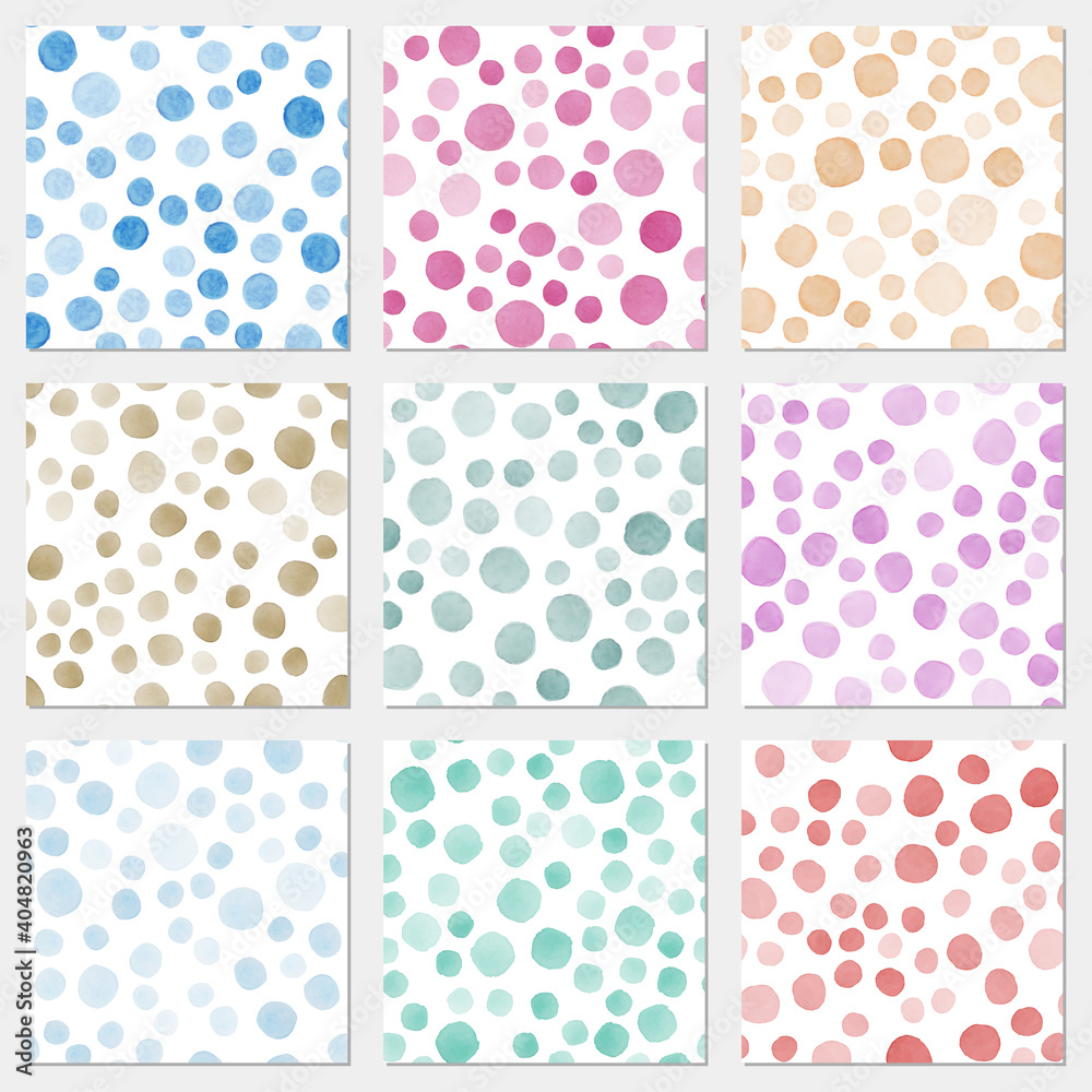 Vector watercolor abstract seamless pattern set, multicolored stones