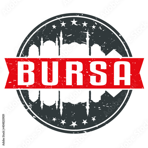 Bursa, Turkey Round Travel Stamp. Icon Skyline City Design. Seal Tourism Vector Badge Illustration.