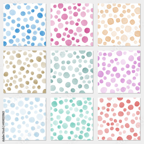Vector watercolor abstract seamless pattern set, multicolored stones
