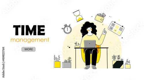 Flat illustration with time management self-organization for concept design. Flat vector landing page template.