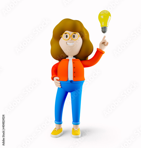 Girl Susie has a good ideas. 3d rendering. 3d illustration. 3d character photo