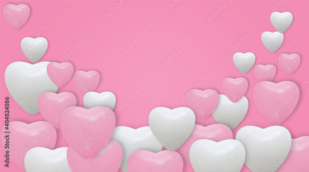 White and pink heart balloons on pink background . Realistic balloons ,and place for text. vector illustration