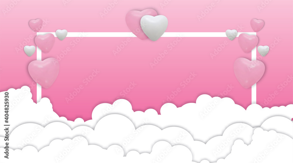 White and pink heart balloons on pink background . Realistic balloons, and frame . vector illustration for ad .
