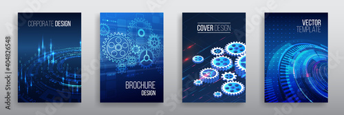 Abstract technology cover with various elements. High tech brochure design concept. Set of Futuristic business layout. Digital poster templates. photo