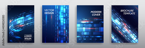 Technology modern brochure templates. Science and innovation hi-tech background. Sci-fi Flyer design. Set of Futuristic business cover layout.