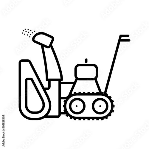Simple vector icon on the theme of snow removal. An icon of a gasoline snowplow is presented. Cleaning of paths sidewalks paths from snow